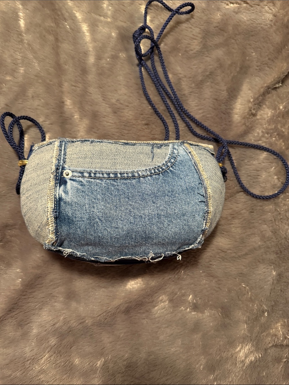 Denim Crossbody Bag with Navy Rope Strap